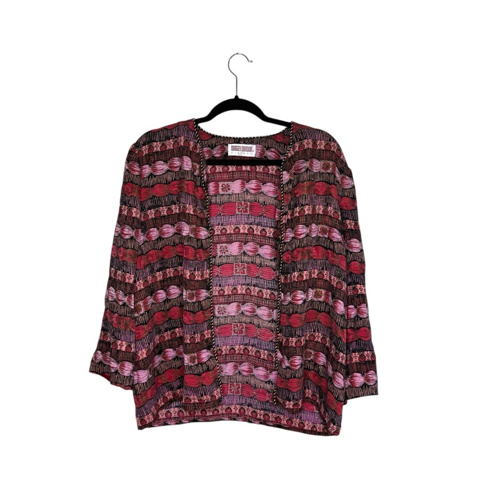 Vintage Maggy London Silk Geometric Open Kimono Coverup Cardigan Boho